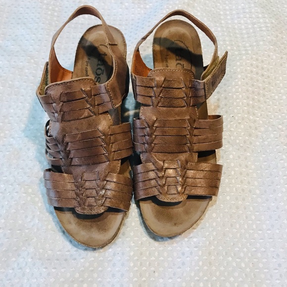 Taos Sandals Women Weave Slingback Strappy Beige Leather Wedge Heels - Picture 8 of 13